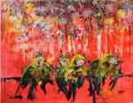 "Paradiesvögel  im Rot" Acryl Leinen 70/90